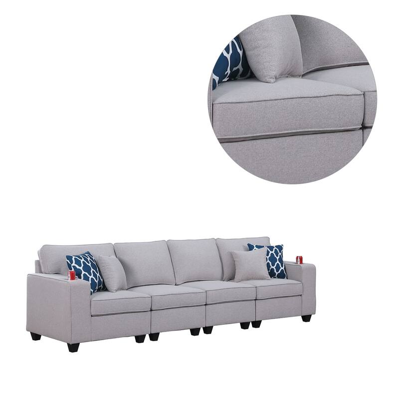 Linen Upholstered 4-Seater Sofa in Light Gray