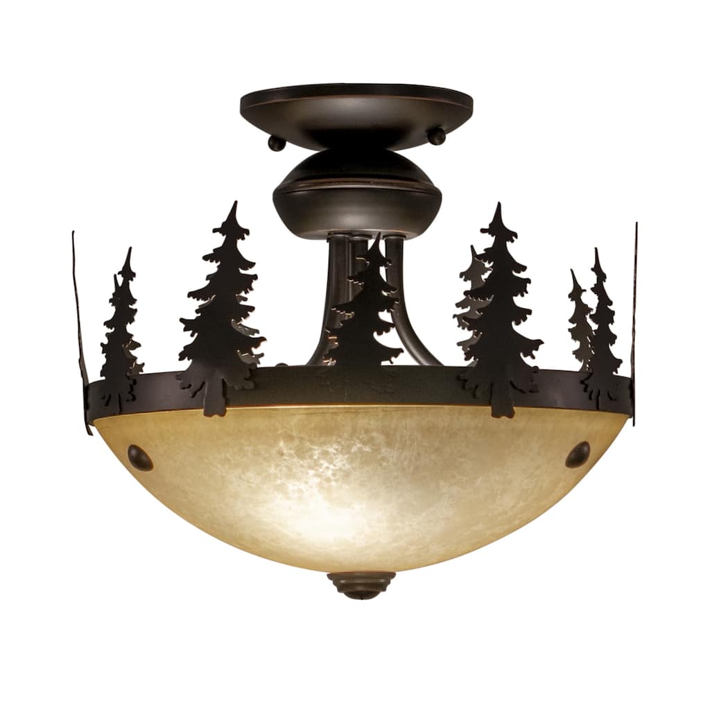 Tree Ceiling Light - 2L Bronze Finish, Warm White Glass Shade, Semi-Flush Mount - 10