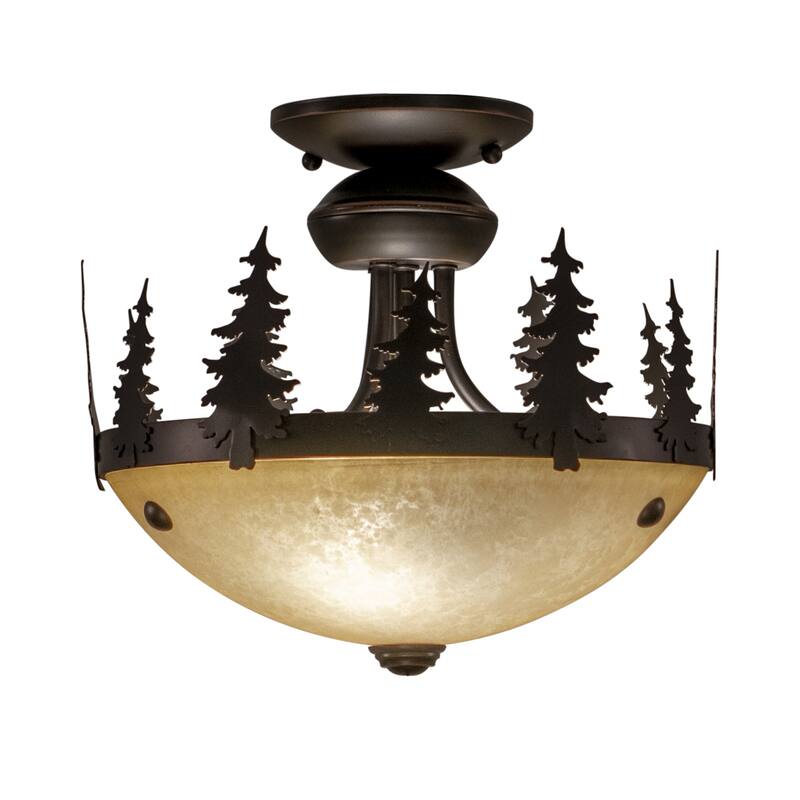 Tree Ceiling Light - 2L Bronze Finish, Warm White Glass Shade, Semi-Flush Mount - 10
