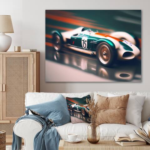 Designart "Retro Blue Race Car " Exotic Car Canvas Wall Art