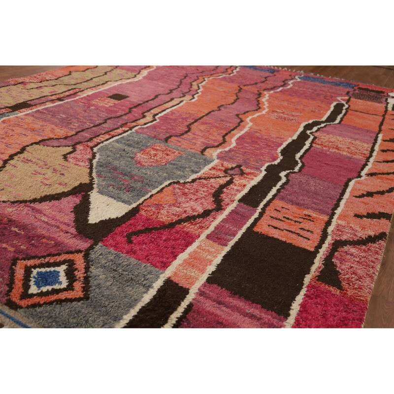 Moroccan Oriental Area Rug Hand-Knotted Abstract Wool Carpet - 8'10" x 12'2"