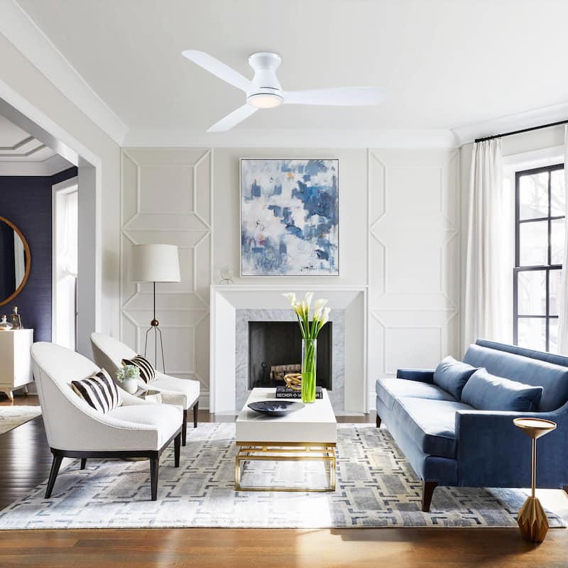 52" White Modern Timer Hugger Flush Mount LED Ceiling Fan with 6-speed DC Motor and Remote - 52 in. D x 52 in. W x 10.8 in. H