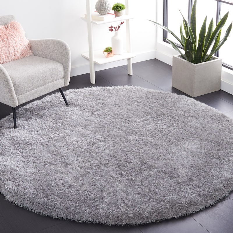 SAFAVIEH Bahija Rudina Luxe Shaggy 3 inch-thick Area Rug - 8' Round - Grey