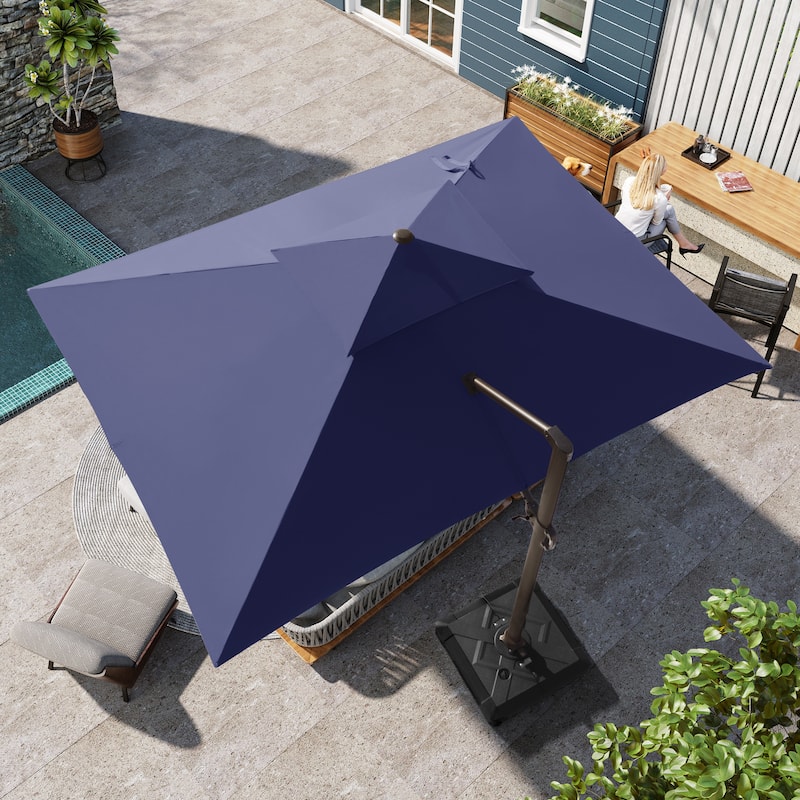 Pellebant 10X13FT Outdoor Patio Offset Umbrella 360 degrees Rotation with No Base - Navy Blue