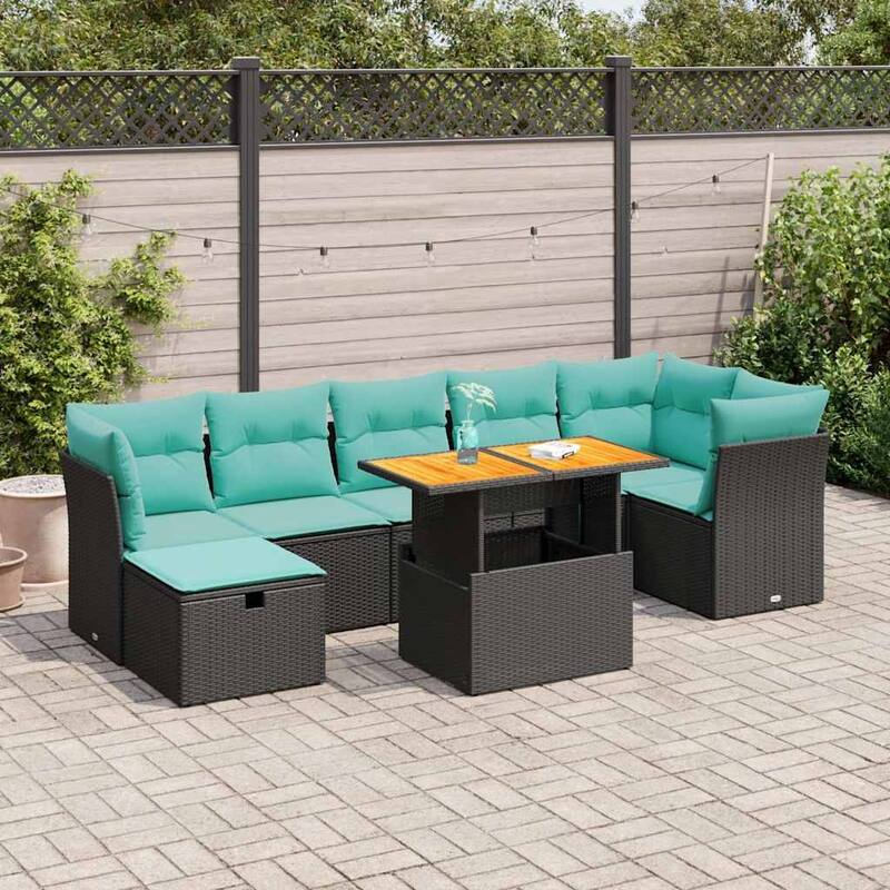 vidaXL 8 Piece Patio Sofa Set with Cushions Gray Poly Rattan Acacia - 24.4 x 24.4 x 27.2