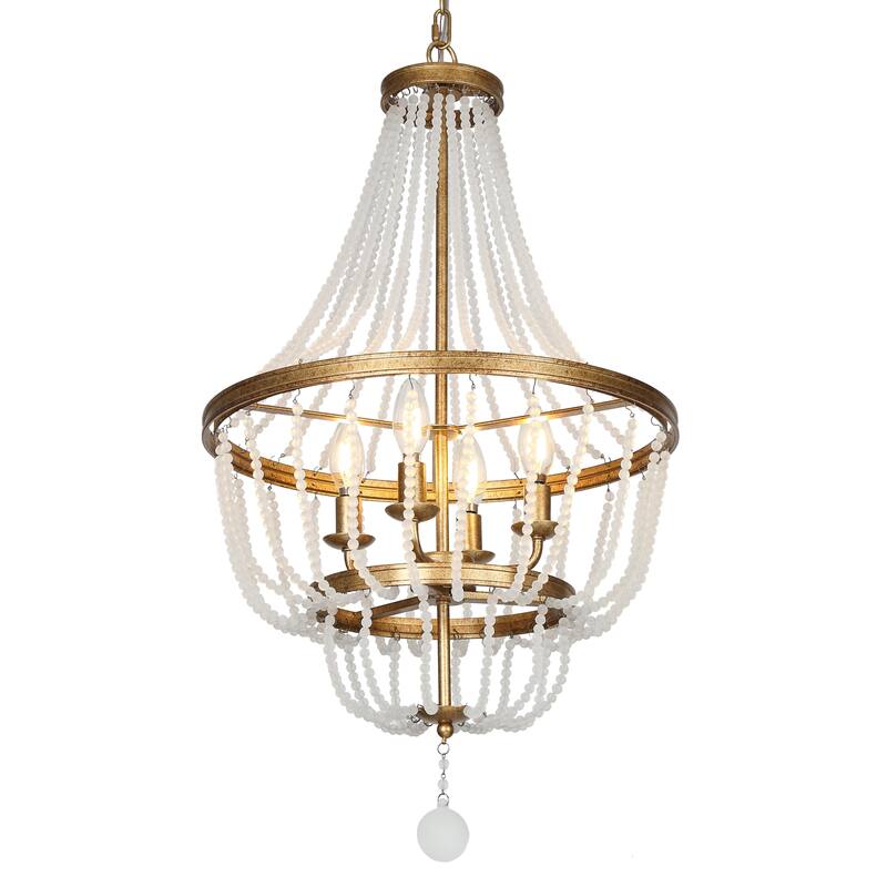 Modern Glam Empire 4-lights Beaded Chandeliers Candle Lantern Ceiling Lights Frosted Crystal Beads Entryway Dining Room