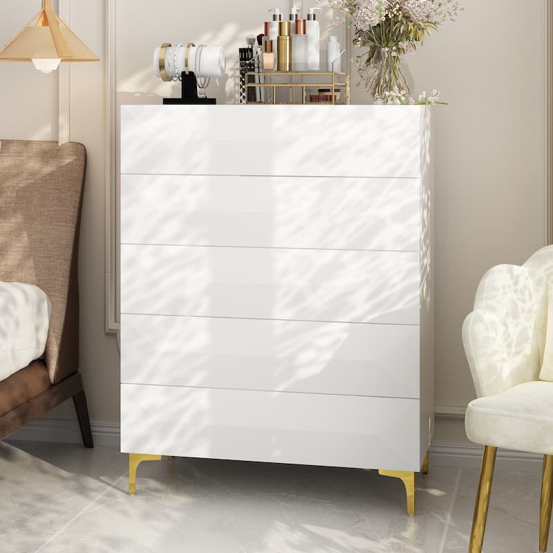 The Ascent Highboy Geometric Drawers & Luxe Gold Detailin Entryway - 31.5"W