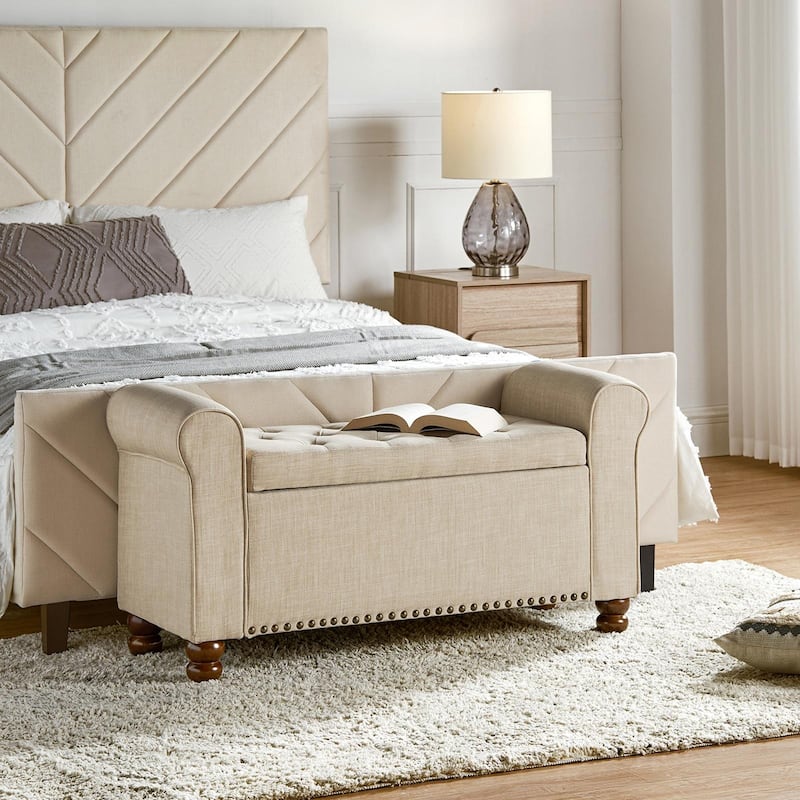 Silvia Upholstered Bench with Storage Space - LINEN