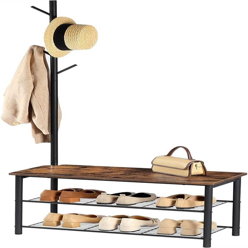 Coat Rack Shoe Bench - 28.3"L x 11.8"W x 70.9"H
