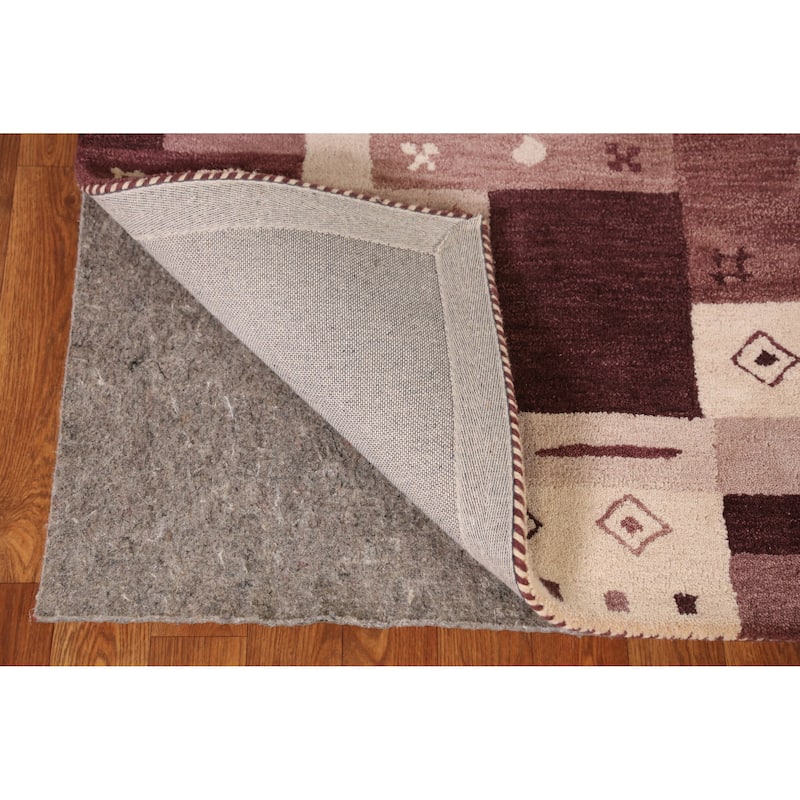 Geometric Modern Indian Area Rug Handmade Purple Wool Carpet - 5'3" x 7'7"