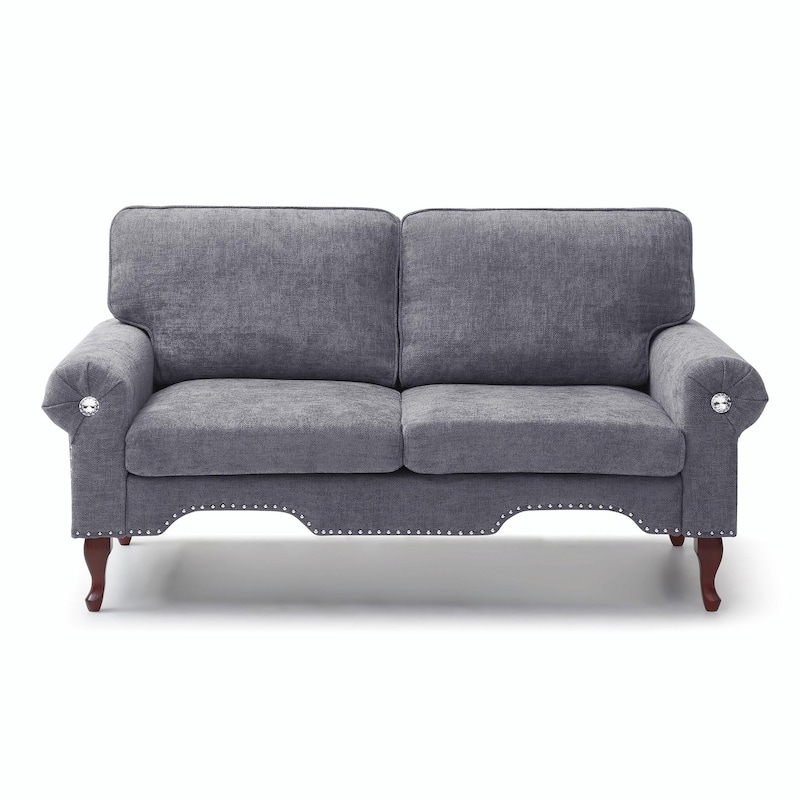 Linen Loveseat - Tufted Chesterfield Sofa - Grey - 66"