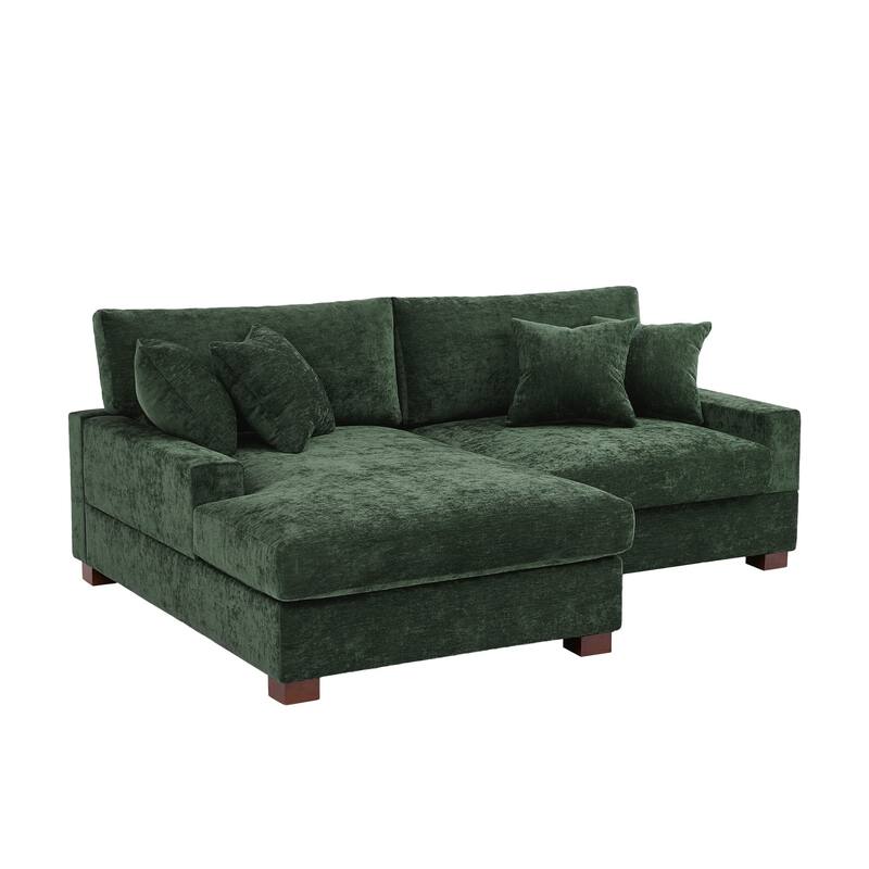 2 Set Chenille Upholstered Modular Sectional Sofa Chaise with Pillows