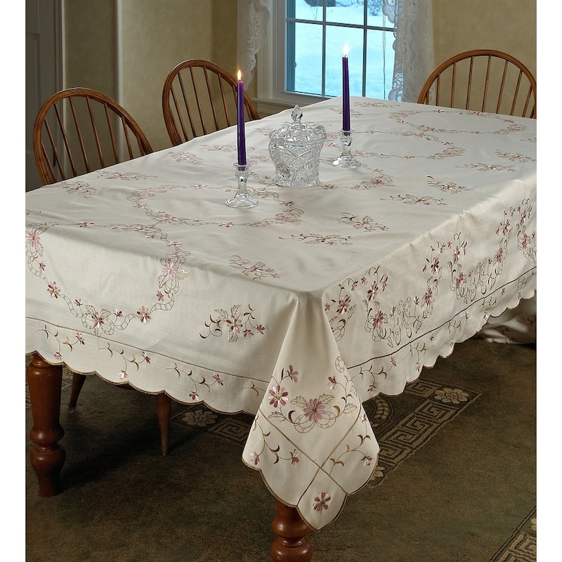 Violet Linen Renaissance Embroidered Pattern Tablecloth