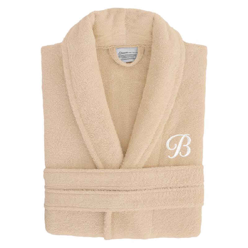 Authentic Hotel Spa Unisex Turkish Cotton Terry Cloth Bath Robe with single letter White Script Monogram - B - L/XL