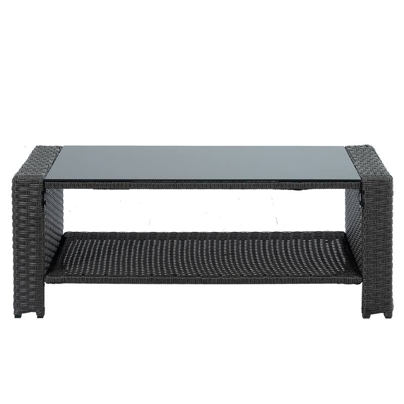 Dark Grey Patio Furniture Set with PE Wicker Sofa, Chairs, and Tempered