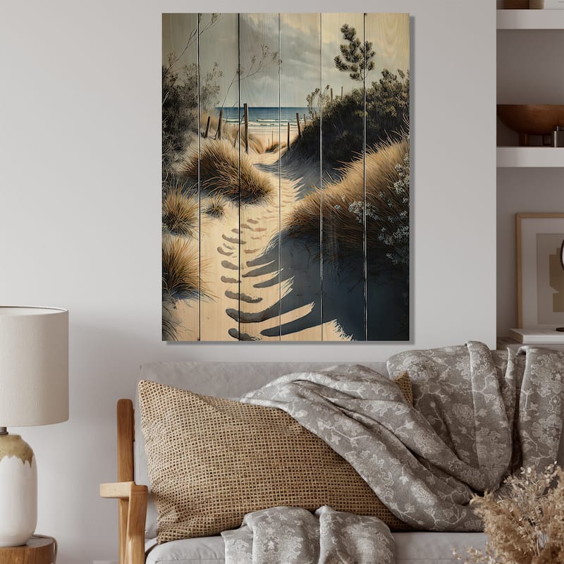 Designart 'Walkway To The Beach I' Beach Wood Wall Art - Natural Pine Wood