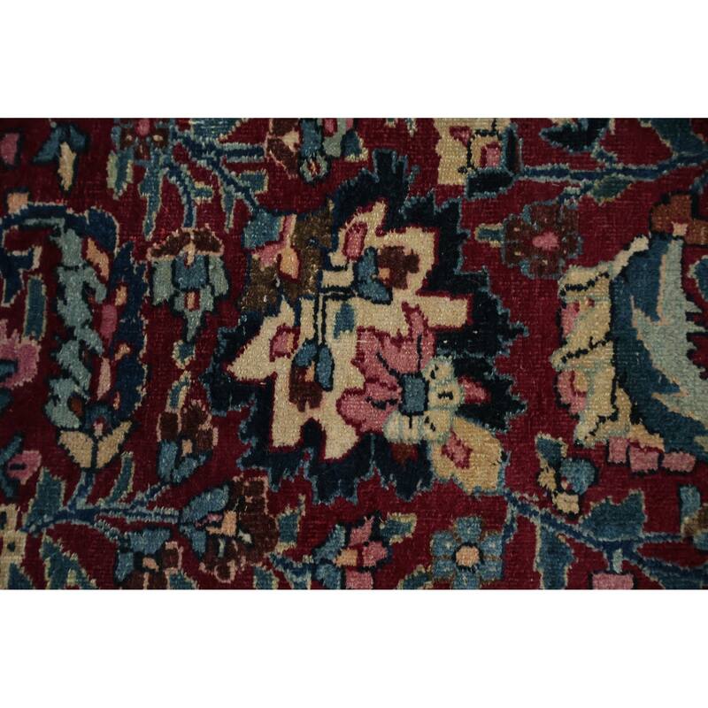 Hand Knotted Oriental 100% Wool Carpet Traditional Floral Red Mashad Area Rug - 15' 6'' X 11' 6''