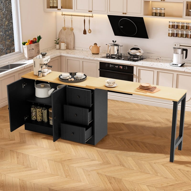 Multifunctional 89.7" Wooden Sideboard with Extendable Table and Storage for Living Room Organization