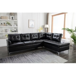 Chase Black Faux Leather Tufted Sectional - Bed Bath & Beyond - 39432238