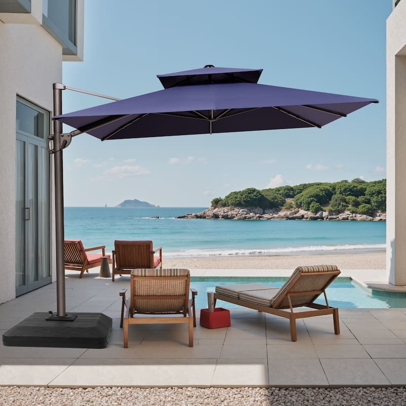 Outdoor Patio Dual Top Cantilever Umbrella with 4-Piece Fillable Weighted Base