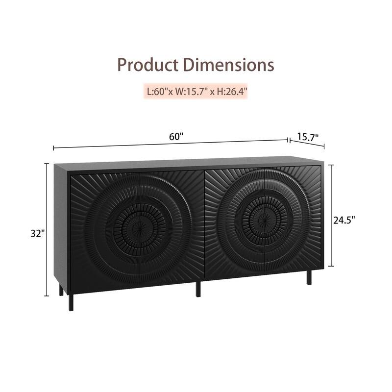 Black Wood Sideboard Cabinet – Versatile Storage For Dining Room, Living Room, Kitchen, Bedroom, Or Hallway‌