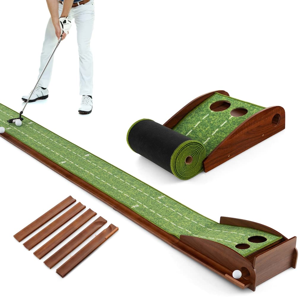Costway Putting Green Practice Golf Putting Mat with Auto Ball Return