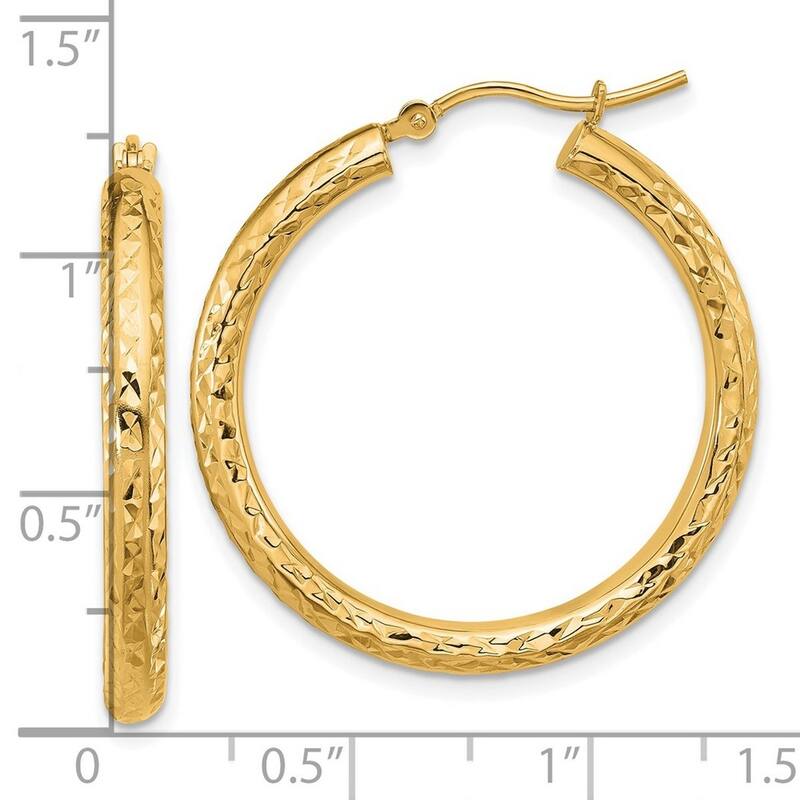 Curata 14k Yellow Gold Sparkle Cut Round Hoop Earrings - 30x30mm