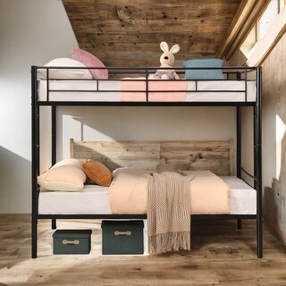 Black Metal Full Over Full Bunk Bed Kids Bed with Under-bed Storage