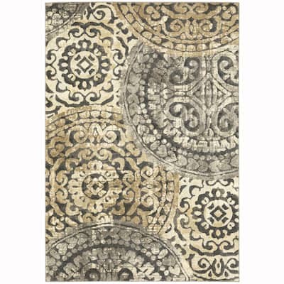 Style Haven Freya Layered Medallions Grey/Tan Rug-