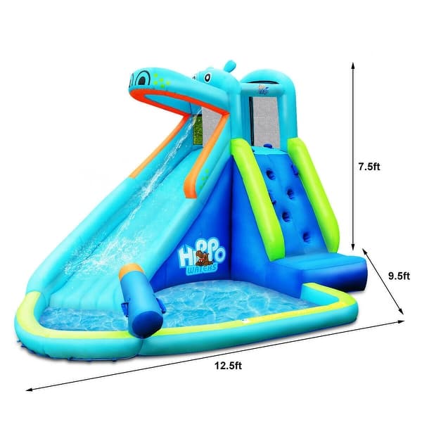 dimension image slide 1 of 2, Inflatable Water Pool with Splash and Slide Without Blower - 9.5" x 12.5" x 7.5" (L x W x H)