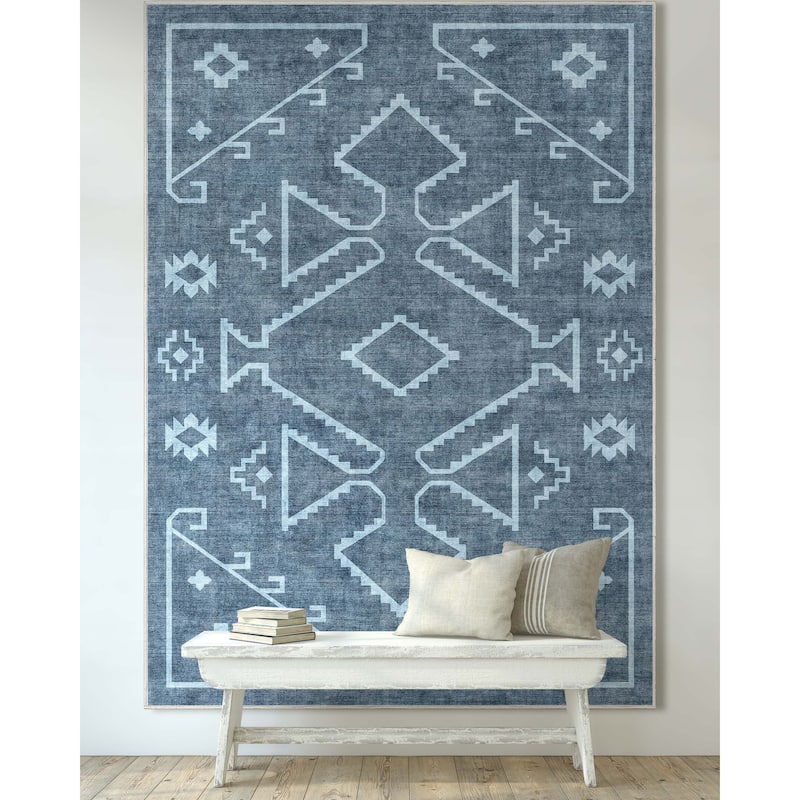 Well Woven Apollo Bottineau Southwestern Machine Washable Area Rug - 7' 7" x 9' 10" - Blue - Rectangle