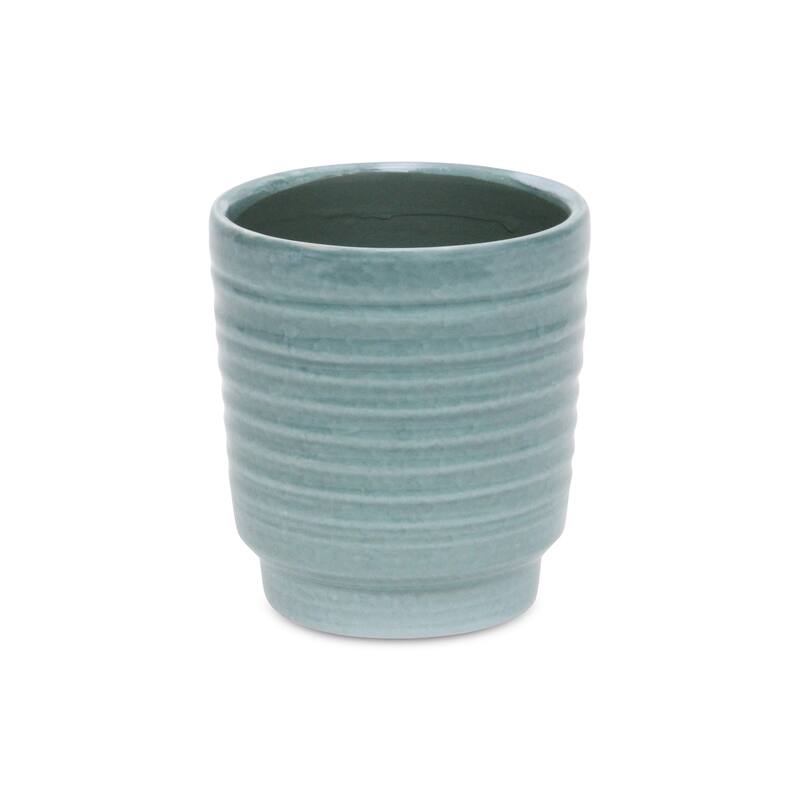 Celadon Gray Ceramic Rippled Planter