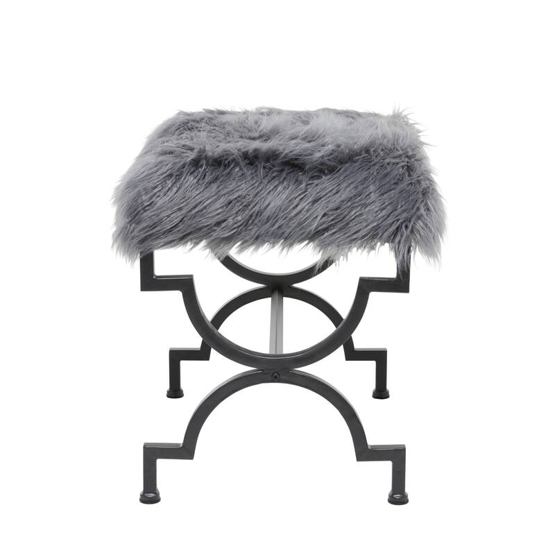 Grey or White Gold Metal Frame Plush Fabric Glam Vanity Bench Stool