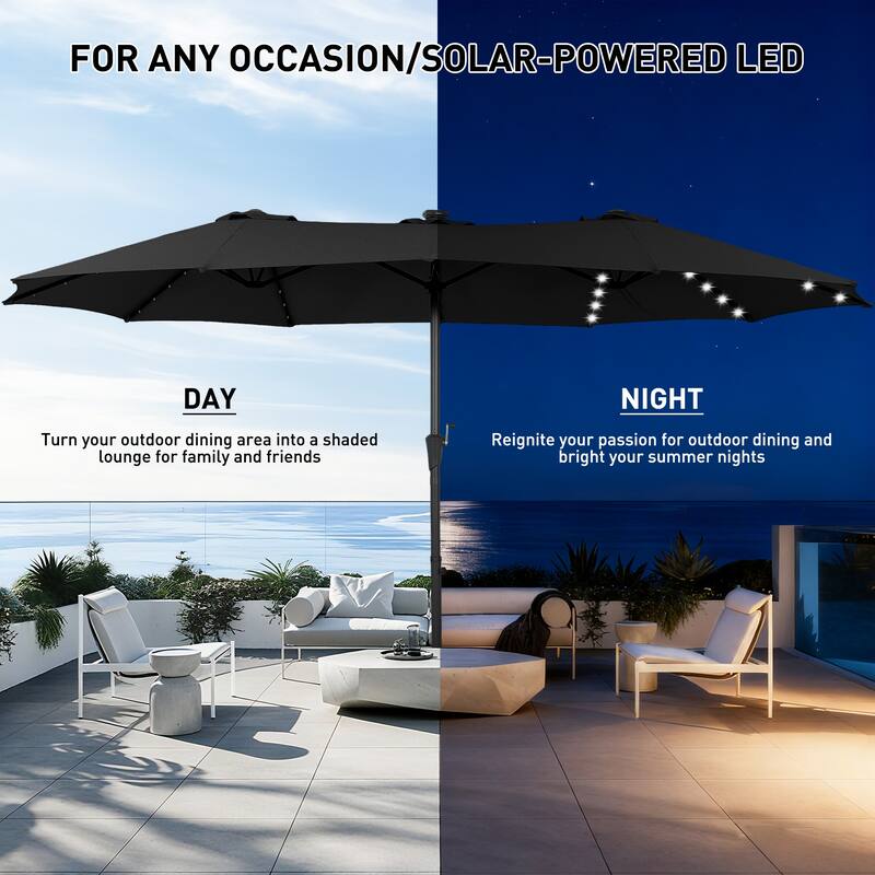 Autlaycil 15 ft Patio Umbrella with Base & 48 LED lights for Outdoor Umbrella