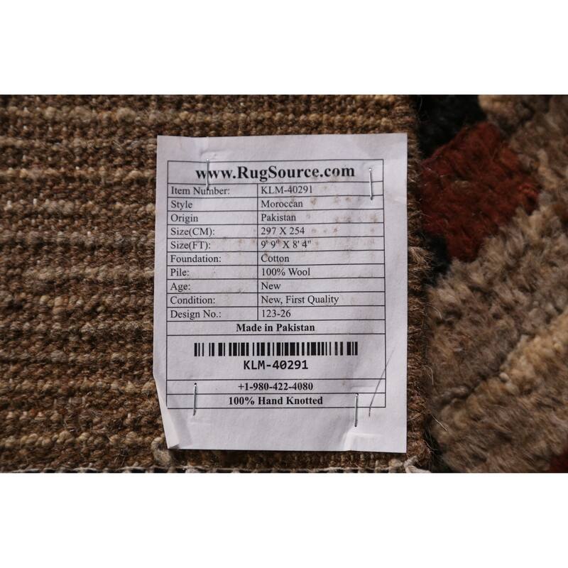 Geometric Brown Moroccan Oriental Area Rug Handmade Wool Carpet - 8'4" x 9'9"