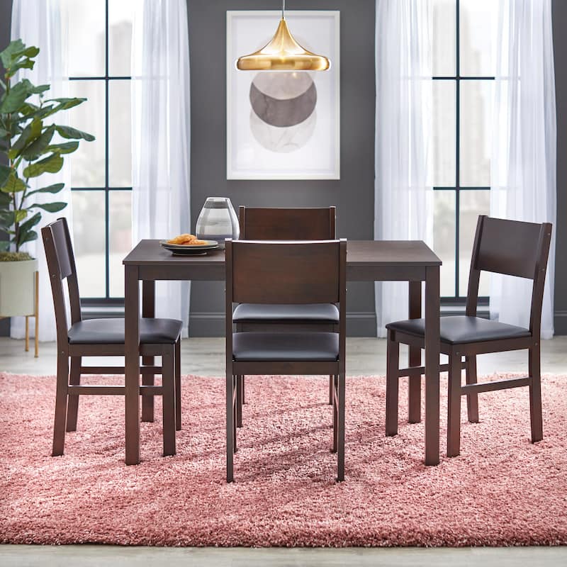 Simple Living Templeton Solid Wood 5-piece Dining Set - Espresso/Black Faux Leather