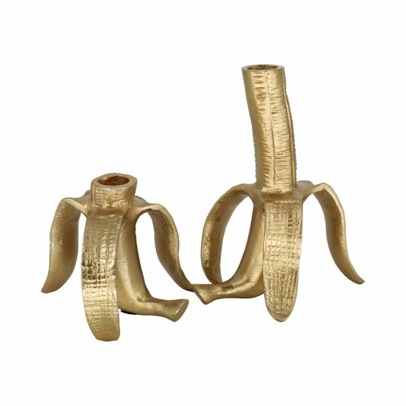 Metal Banana Taper Candle Holders Set of 2 - Gold, 5/7 in. - 7.0"