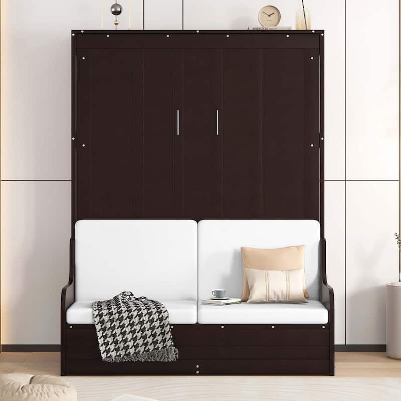 Queen Size Murphy Bed Wall Bed with Cushion - Espresso
