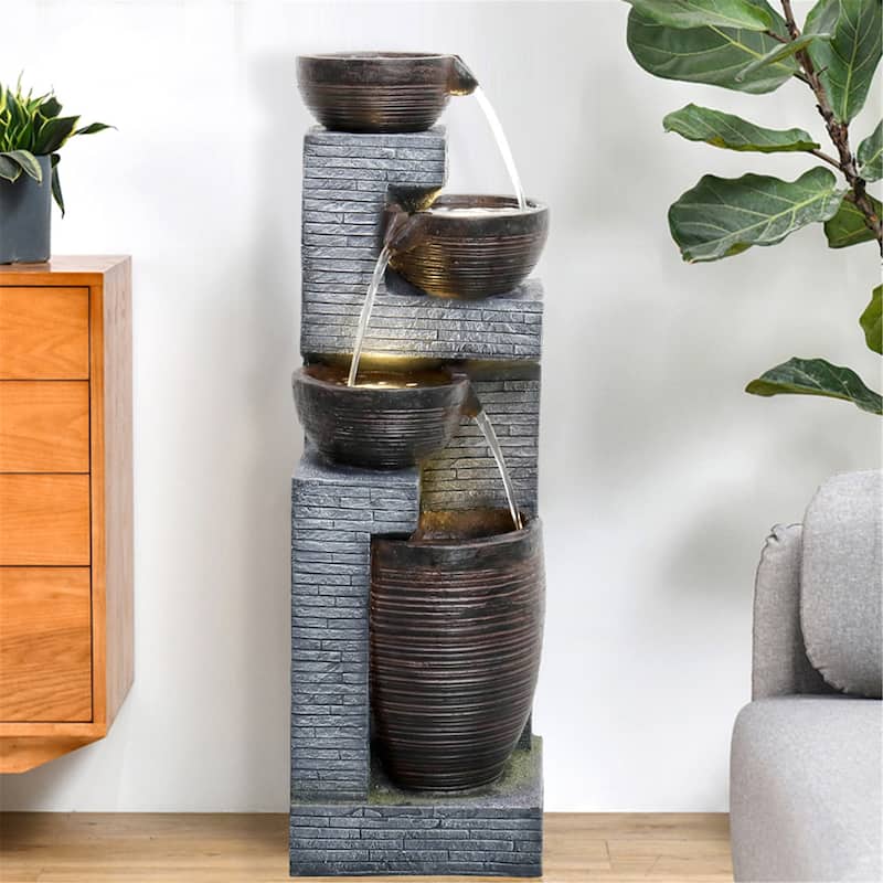 40"H Mason Outdoor Floor Water Fountain with Lights