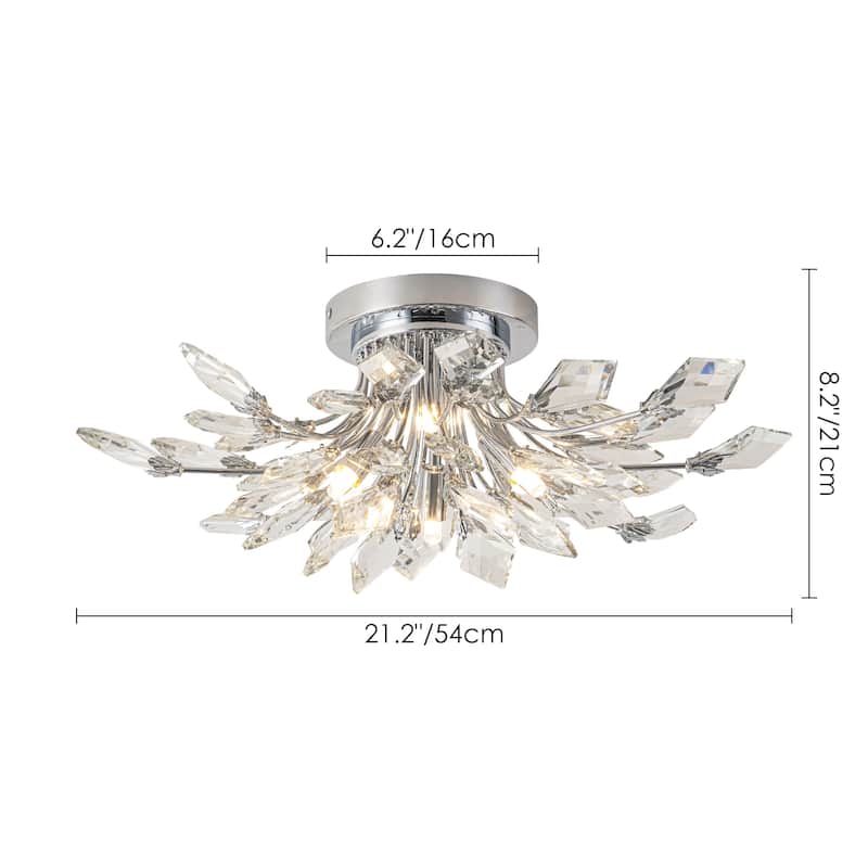 4-Light Modern Industrial Linear Cluster Crystal Flush Mount Light Sputnik Ceiling Light for Dining Room
