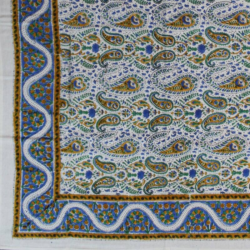 Block Print Cotton Paisley Floral Tablecloth Round Square