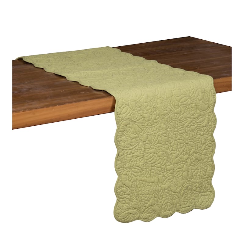 51" x 14" Christiana Sweet Pea Floral Reversible Machine Washable Quilt Table Runner - Green