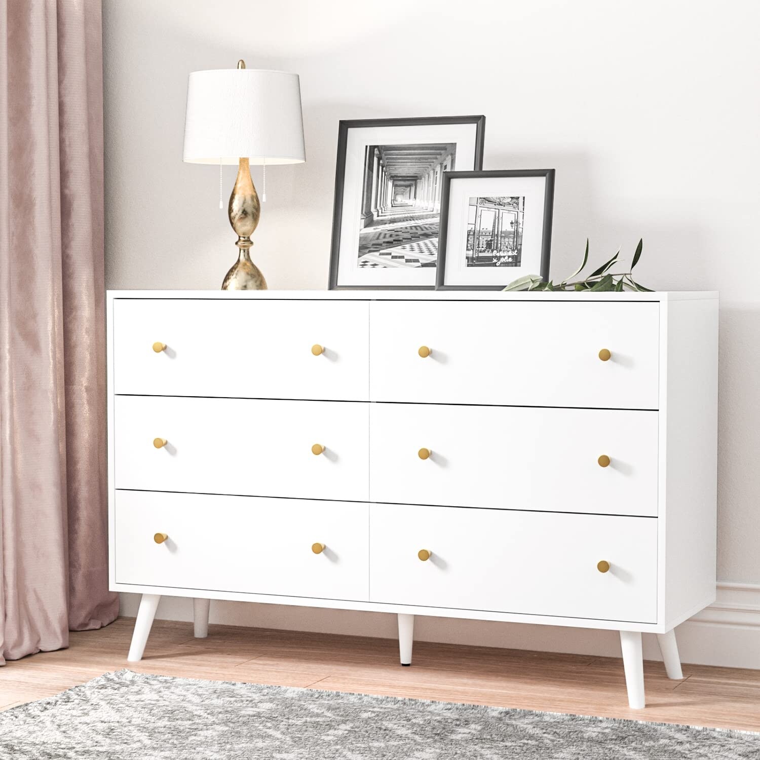 White dresser with on sale gold handles
