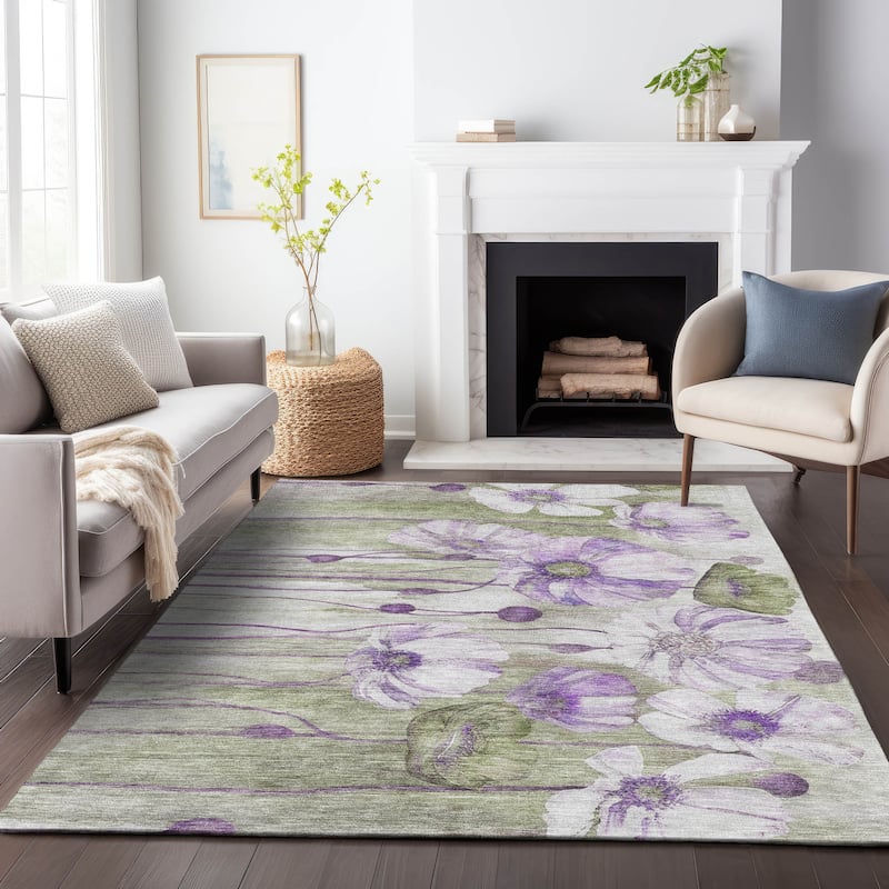 Premium Washable Super Soft Modern Floral Mayfield Rug - Purple - 9' x 12'
