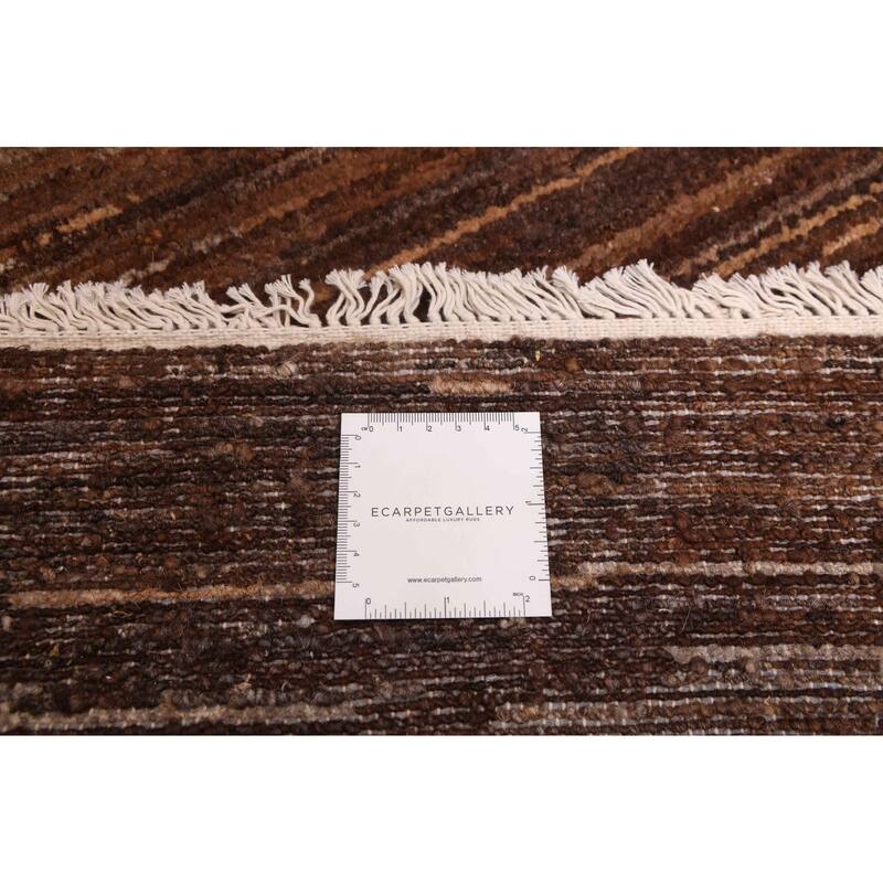 ECARPETGALLERY Hand-knotted Peshawar Ziegler Dark Brown Wool Rug - 8'11 x 11'10