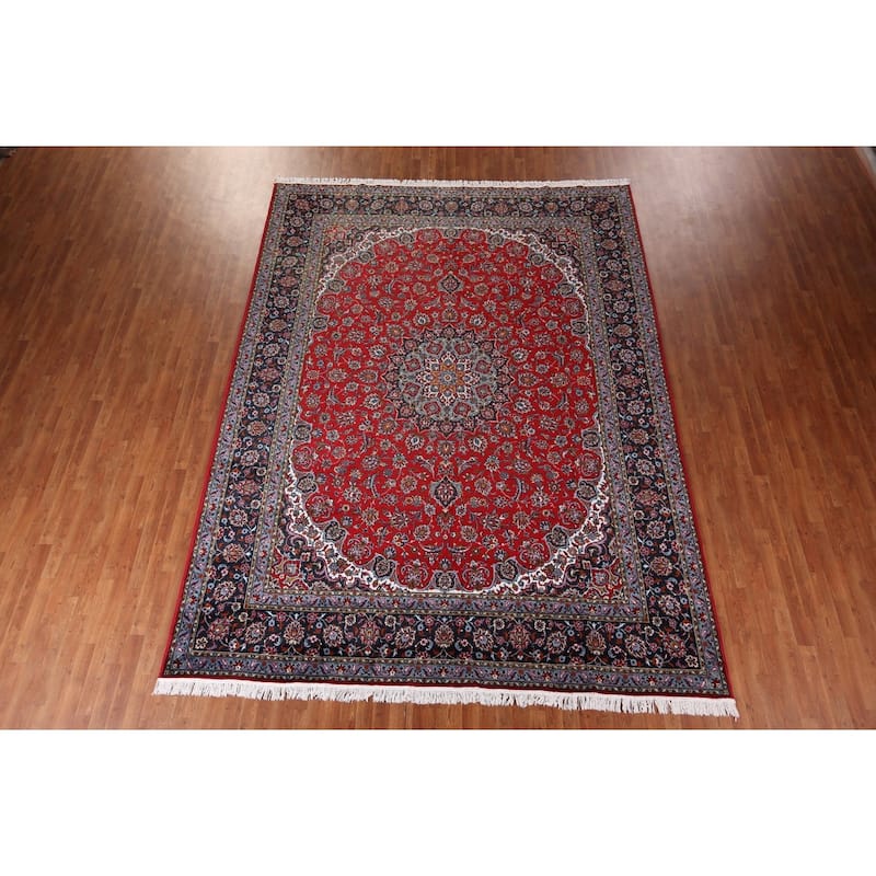 Traditional Red Kashan Turkish Rug Floral Oriental Machine-Made Carpet - 9'7" x 12'7"