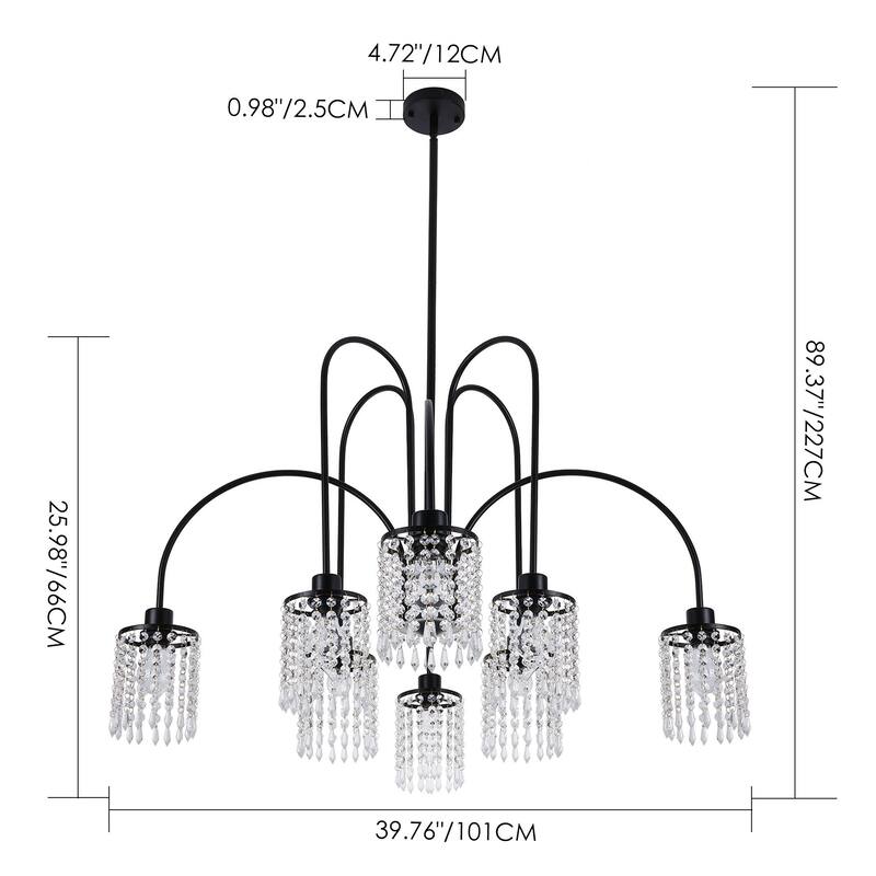 6/8-Light Modern Black Linear Sputnik Crystal Chandelier for Dining Room