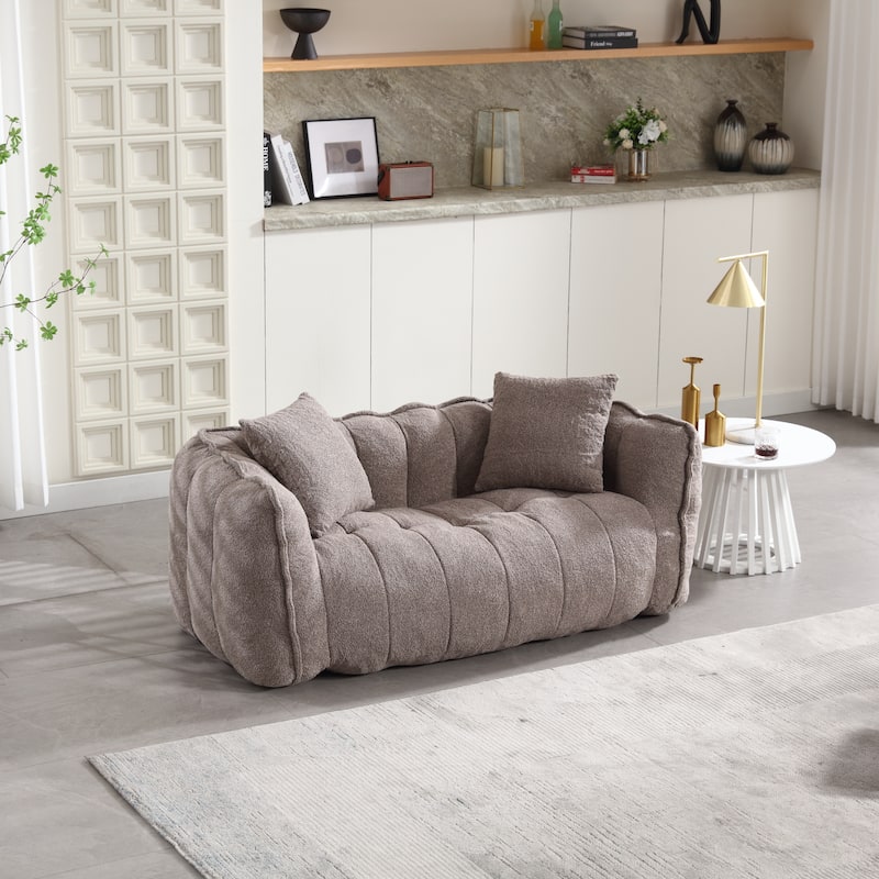 Brown 65.1" Chenille Loveseat Accent Chair with Pillows
