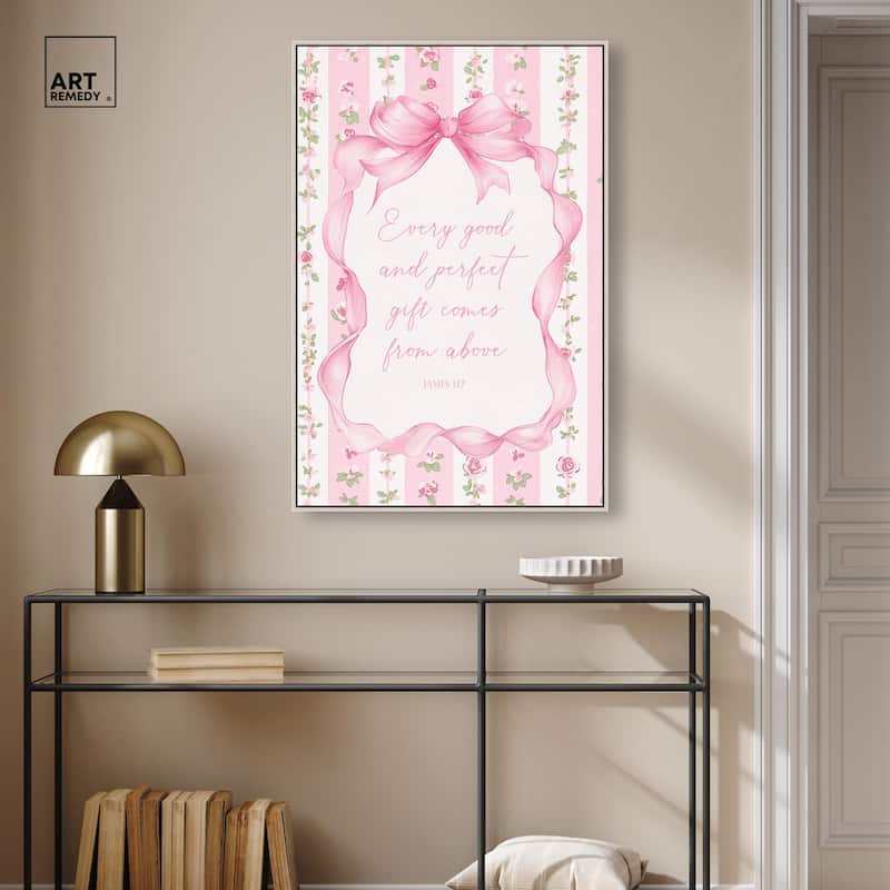 Good and Perfect Gift Bow Canvas by Art Remedy