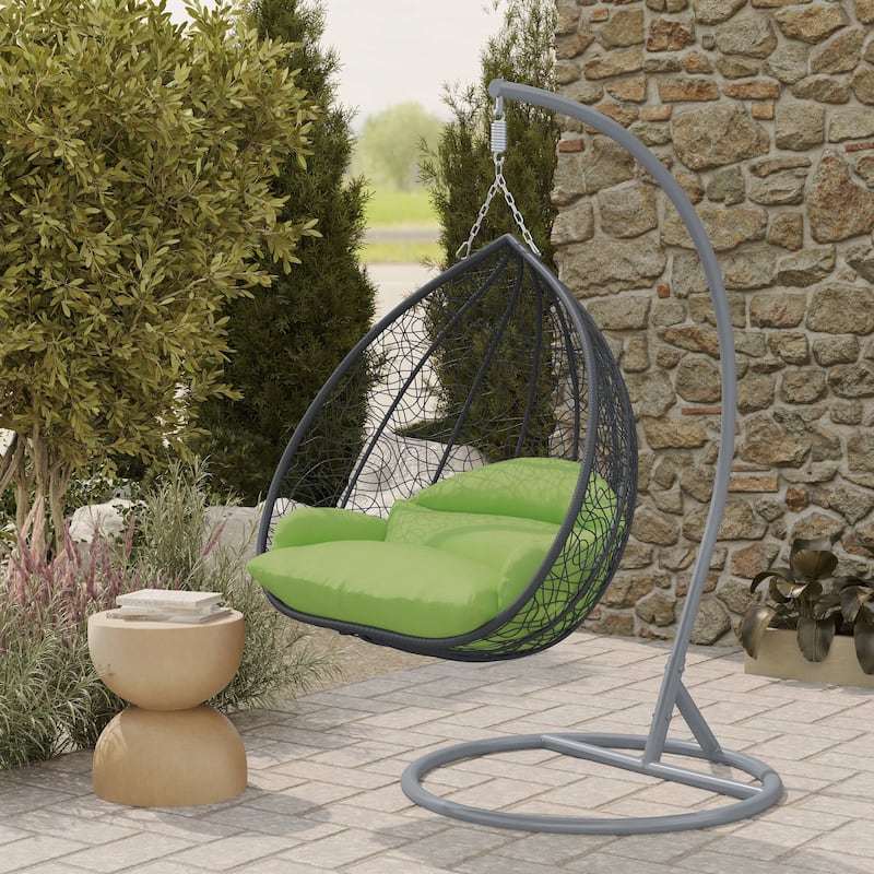 2-Person Egg Swing Chair in Grey Stainless Steel 2-Seater Porch Swing for Outdoor and Indoor - 77.95" Height